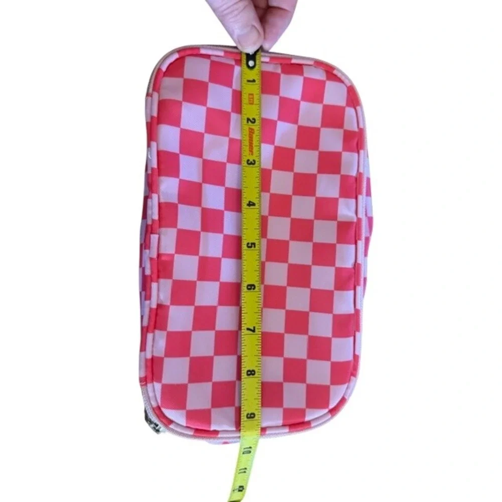 Pink White‎ Checkerboard Relavel Makeup Bag Travel Toiletry Organizer Pouch
